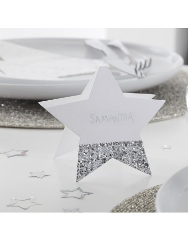 Marque-places papier étoile argentée décoration de Noël