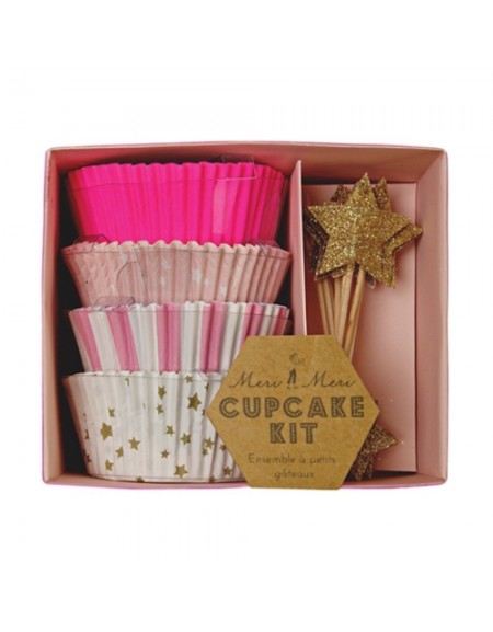 Kit 24 caissettes Cupcakes Roses et étoiles dorées ScrapCooking
