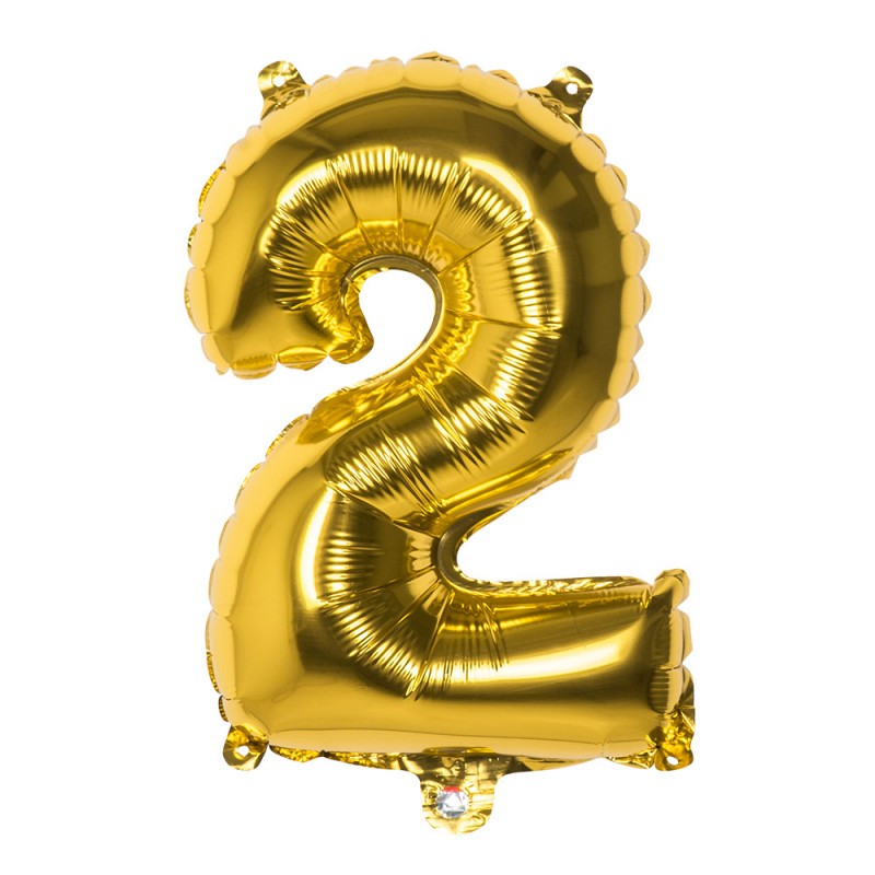 Un ballon Mylar doré chiffre 2 _ Décoration fête anniversaire