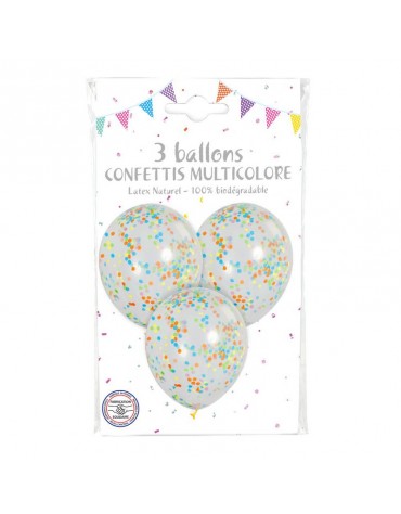 3 Ballons Confettis Multicolores