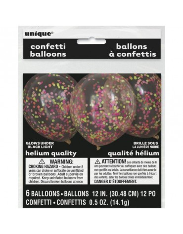 6 ballons Confettis Néon Multicolore